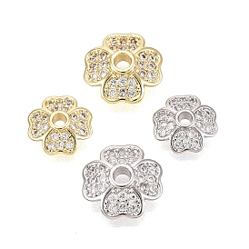 Колпачки для бусин из прозрачного кубического циркония из латуни, Четыре листа клевера