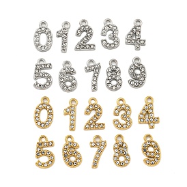 304 Stainless Steel Pendants, with Crystal Rhinestone, Number Charms, Real 14K Gold Plated