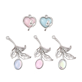 Alloy & Resin Pendants, Flower/Heart Charms, Platinum