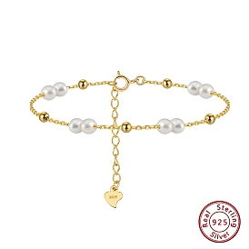 Shell Pearl Beaded Bracelets, with 925 Sterling Silver Cable Chains