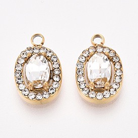 304 подвески из нержавеющей стали с кубическим цирконием., овальные, ионное покрытие (ip), реальный 18 k позолоченный