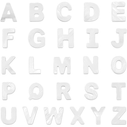 52 шт 26 стили натуральные пресноводные бусины из ракушек, сверху просверленные бусы, алфавит, буквы, белые