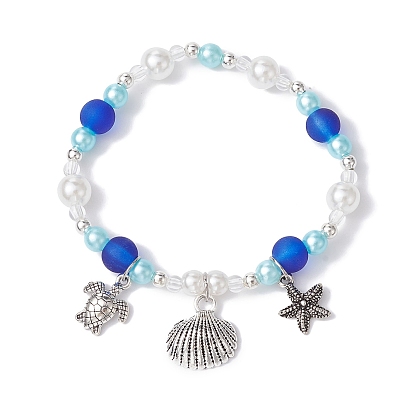 ABS Plastic Imitation Pearl Beads Stretch Bracelet, with Alloy Pendant and Elastic Crystal Thread