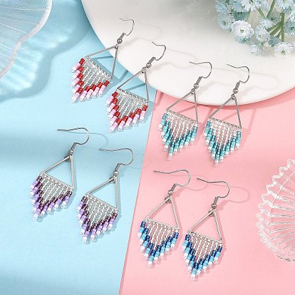 Glas ohrringe, 304 Edelstahl Ohrringe, Dreieck mit Quaste, Platin Farbe