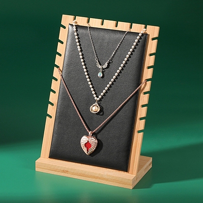 Бамбуковые стенды-органайзеры для ожерелья с наклонной спинкой, с бантиком, прямоугольные