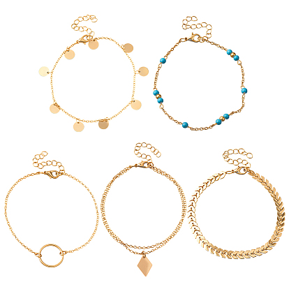 2сумки 10шт. браслеты на ногу из железа, сплава и синтетических бирюзовых бусин и браслеты с подвесками