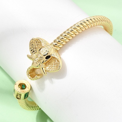 Bracelets manchettes ouvertes en laiton pavé de zirconiums cubiques en forme d'éléphant pour femmes, plaqué longue durée, sans cadmium et sans plomb, réel 18 k plaqué or, crémaillère plaquage