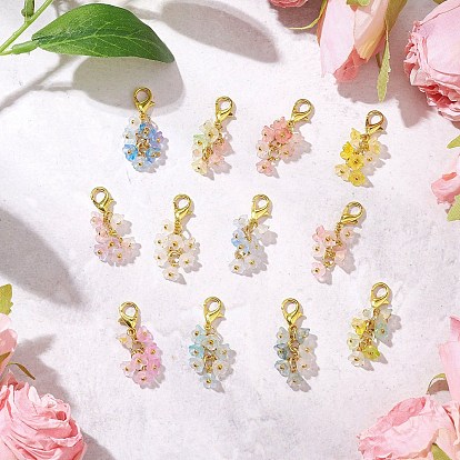 12шт. акриловые цветочные подвесные украшения, Застежки-когти из сплава омара, подвески для украшений сумок