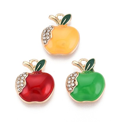 Подвески из сплава с покрытием из хрусталя и эмали, яблоко, без кадмия, без никеля и без свинца, золотые