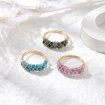 Кольца из натурального аметиста, мохового агата и апатита, кольца из медной проволоки