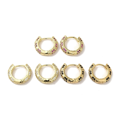 Rack Plating Brass Micro Pave Cubic Zirconia Huggie Hoop Earrings for Women, Real 18K Gold Plated