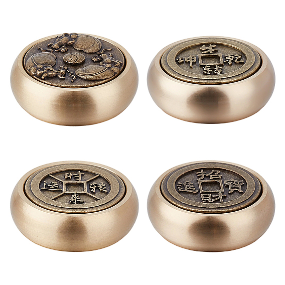 4Pcs 4 Styles Brass Paper Weight, Calligraphy Supplies, Flat Round