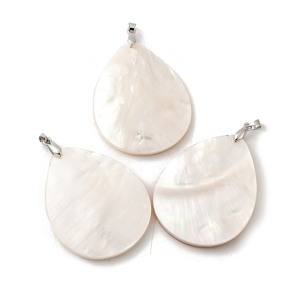 Натуральная белая ракушка перламутровая большая подвеска, с латунной заготовкой из платины, капля
