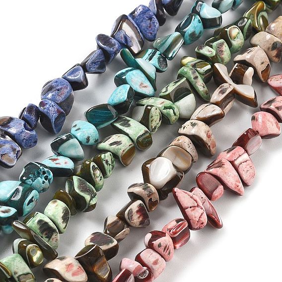 Окрашенные нити натуральных бусин-ракушек трохуса, самородки