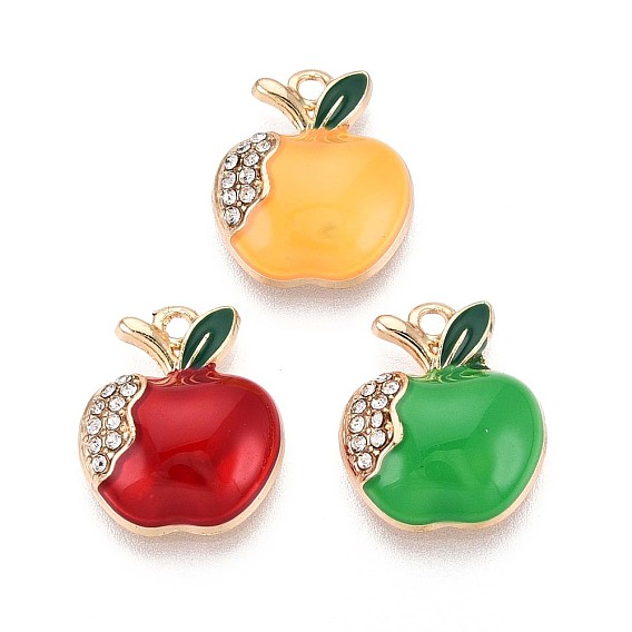 Подвески из сплава с покрытием из хрусталя и эмали, яблоко, без кадмия, без никеля и без свинца, золотые