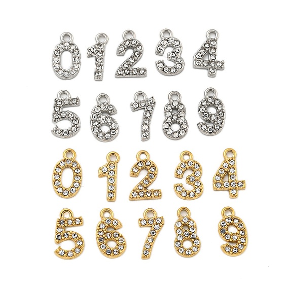 304 подвески из нержавеющей стали, с кристально горный хрусталь, числовые прелести, реальный 14 k позолоченный