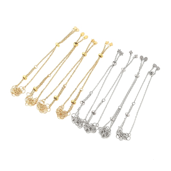 8Pcs 2 Style Adjustable 304 Stainless Steel Slider Bracelet Making, Macrame Pouch Bracelet Making for Stone Holder, with 201 Stainless Steel Chain Tabs