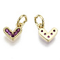 Brass Micro Pave Cubic Zirconia Charms, with Jump Ring, Heart, Real 16K Gold Plated, Nickel Free