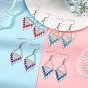 Glass Dangle Earrings, 304 Stainless Steel Dangle Earrings, Triangle with Tassel, Platinum