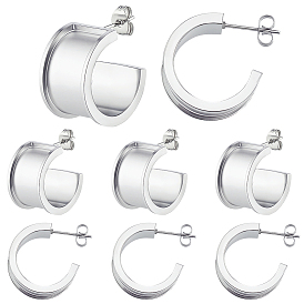 4 Pairs Stainless Steel Round Stud Earring Findings, Blank Grooved Earring Settings for Inlay Earring Making, C-Shaped