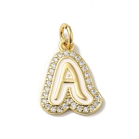 Brass Micro Pave Cubic Zirconia Pendants, with Jump Rings, Real 18K Gold Plated, Letter A~Z