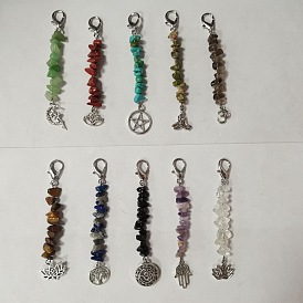 Decoraciones colgantes con cuentas de chips de piedras preciosas, dijes con clip, con broches de langosta de la aleación de la garra, yoga y hada y loto y pentagrama y mano de hamsa y árbol de la vida