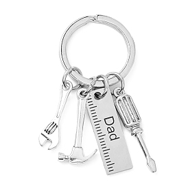 Father's Day Theme 201 Stainless Steel Keychain, Hammer & Wrench & Screwdriver & Ruler with Word Dad