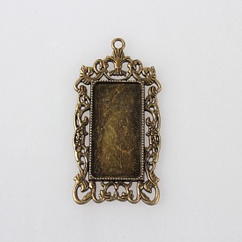 Vintage Tibetan Style Alloy Large Pendant Cabochon Bezel Settings, Cadmium Free & Nickel Free & Lead Free, Rectangle Tray: 19x38mm, 68x35x3mm, Hole: 3mm, about 69pcs/kg