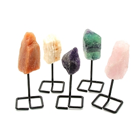 Rough Gemstone Raw Rock Ornament with Metal Stand, for Home Office Decoration