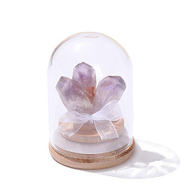 Natural Gemstone Cluster Decorations, with Glass & Wood Base for Home Office Desktop Decoration