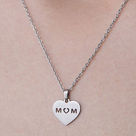 201 Stainless Steel Heart with Word Mom Pendant Necklace for Mother's Day