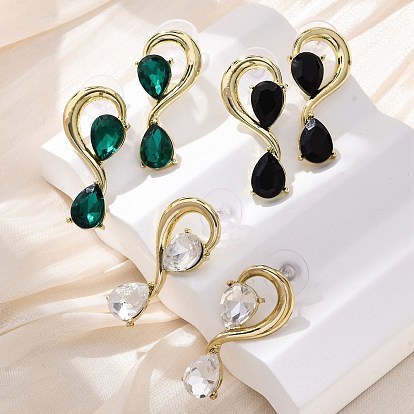 Серьги-гвоздики из сплава стразов, лебедь, золотые