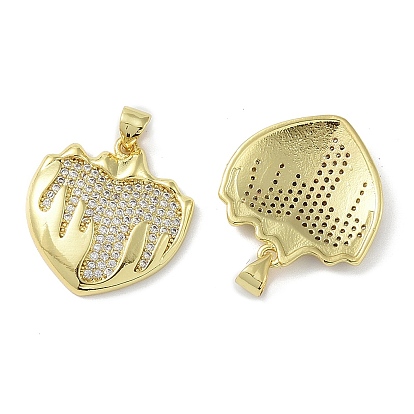 Rack Plating Brass Micro Pave Clear Cubic Zirconia Pendants, Long-Lasting Plated, Lead Free & Cadmium Free, Heart