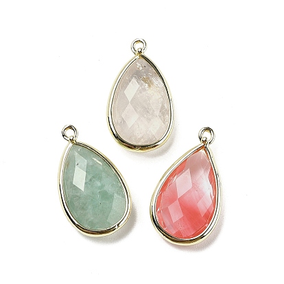 Ограненные подвески из натуральных драгоценных камней, стойки с позолоченными латунными подвесками-каплями