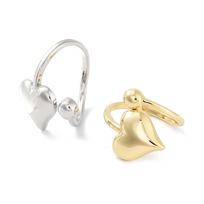Anillos de puño abiertos de latón chapado en rack, sin plomo y cadmio, larga duración plateado, corazón