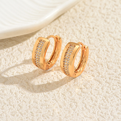 Латунные овальные серьги-кольца, с четким кубического циркония