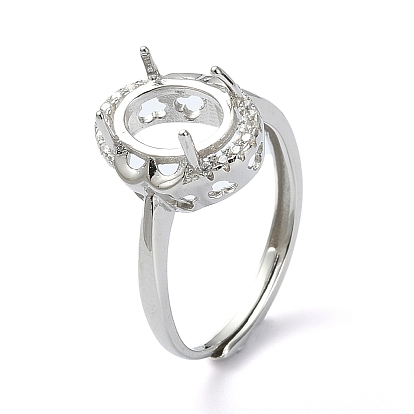 Adjustable 925 Sterling Silver 4 Prongs Ring Settings, with Cubic Zirconia