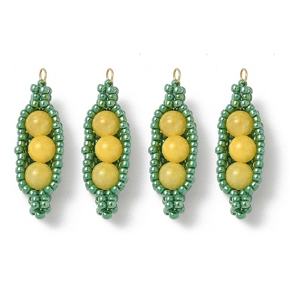 Подвески из стеклянных бусин в форме гороха, с 304 кольцами из нержавеющей стали, реальный 18 k позолоченный