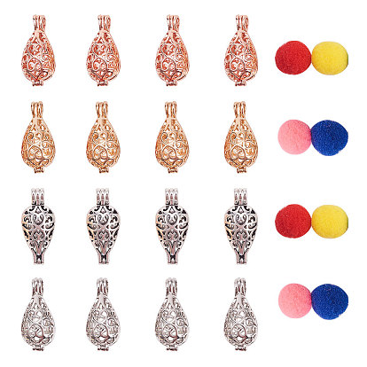 DIY Pendant Making, with Hollow Brass Locket Pendants, Cage Pendants and DIY Doll Craft, Polyester Pom Pom Ball, Round