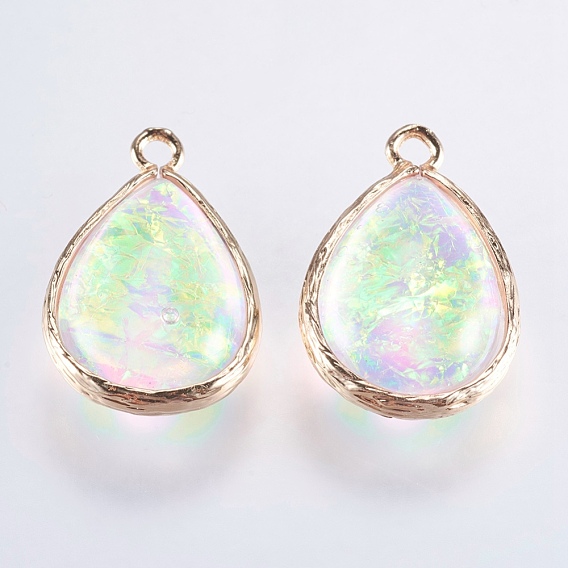 Resin Pendants, with Brass Findings, Drop, Light Gold