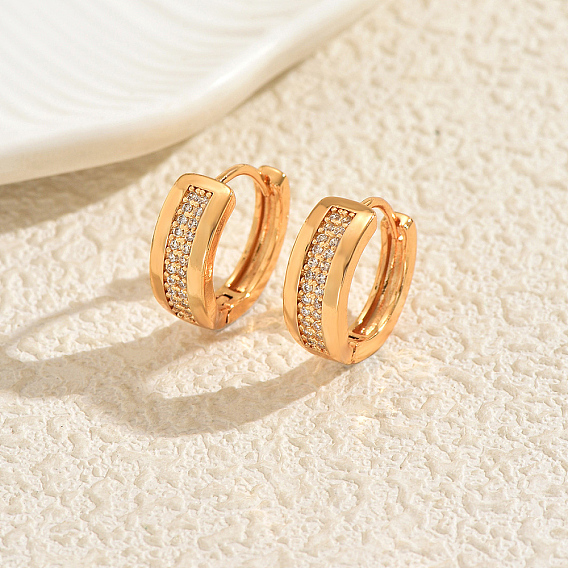 Латунные овальные серьги-кольца, с четким кубического циркония