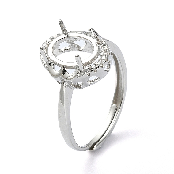 Adjustable 925 Sterling Silver 4 Prongs Ring Settings, with Cubic Zirconia