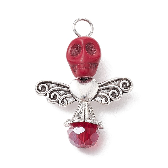 Подвески из синтетической бирюзы и стекла, Подвески в виде черепа с крыльями из сплава