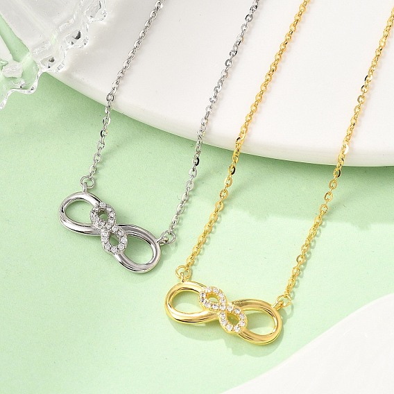925 Женские двойные подвески в виде бесконечности из стерлингового серебра с микропаве и прозрачными микропаве кубическими цирконами