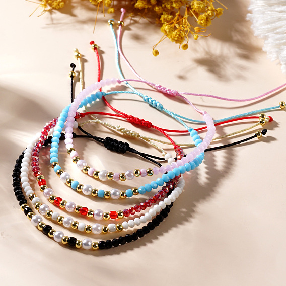 Элегантные браслеты из плетеного бисера с имитацией жемчуга, стекла и латуни для женщин., рондель