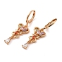 Rack Plating Golden Brass Dangle Leverback Earrings, with Cubic Zirconia, Butterfly