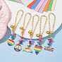 Alloy Enamel Pendant Decorations, with Synthetic Turquoise Beads and Brass Flat Oval Cable Chains, Rainbow Color Pride