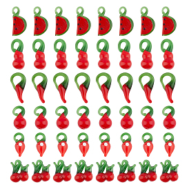 48Pcs 6 Styles Handmade Lampwork Pendants, Mixed Shapes