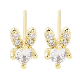 Brass Pave Clear Cubic Zirconia Stud Earring, Rabbit