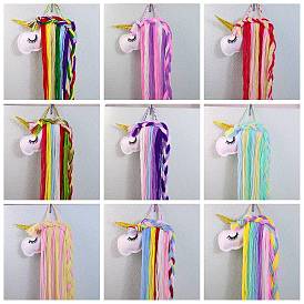 Unicorn Barrettes Holder, Rainbow Wool Yarn Tassels Unicorn Hair Accessories Holder, for Kids Room Wall Decor, Barrettes Storage